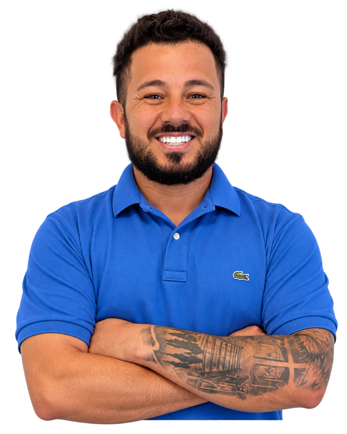 Sérgio Marinello, candidato a deputado federal, sorrindo e usando camisa azul.